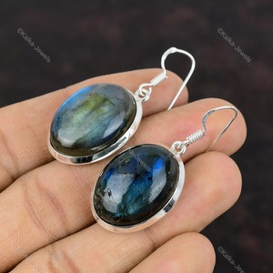 Boucles d'oreilles en argent sterling 925 avec pierres précieuses en labradorite naturelle pour femmes-Cadeau unique fait main-Bijoux - Product Image 1