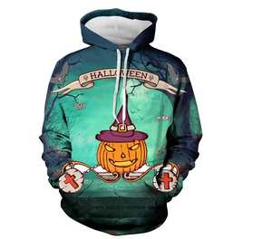 Men's Long Sleeve <b>Halloween</b> Hooded <b>Sweatshirt</b> Casual Loose Pocketed Shirt for Women with Drawstring Winter Print Pattern - Product Image 4