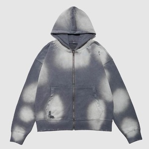 2025 impression personnalisée coton lourd polaire surdimensionné Boxy sweats délavés en détresse Vintage Zip lavage à l'acide à capuche pour hommes été - Product Image 1