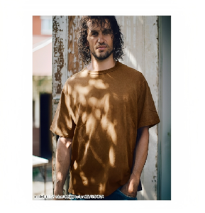 เสื้อยืดผ้าฝ้ายโอเวอร์ไซส์สำหรับยิมของผู้ชายเสื้อยืดคอกลมสไตล์วินเทจสีพื้นเรียบสำหรับใส่ไปยิม - Product Image 2