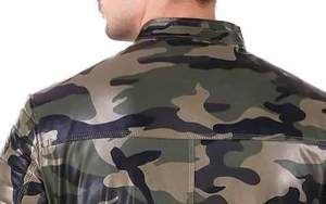 Chaqueta de Cuero con Estampado de Camuflaje 100% Genuina de Alta Gama, Forro de Satén Viscosa Transpirable, Cuello Alto, Cierre de Cremallera para Invierno - Product Image 5