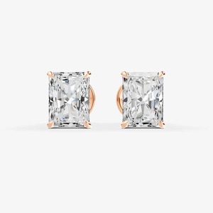 Aretes Solitarios Clásicos con Diamantes Cultivados en Laboratorio de Corte Radiante de 0.52 Quilates, EF-VVS2, en Oro Sólido de 14K, para Uso Diario, Regalo - Product Image 1
