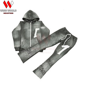Ensemble de survêtement deux pièces pour homme, hiver, uni, broderie effet vieilli, 120 g/m², fermeture éclair, décontracté, tendance, délavage acide, respirant, léger et chaud - Product Image 4