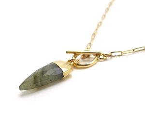 Bijoux élégants pendentif labradorite de feu naturel collier à fermoir en laiton plaqué or 18 carats chaîne trombone collier de déclaration - Product Image 2