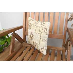 Oreiller en laine Kilim beige 12x12 pouces Oreiller décoratif d'accent de luxe Motif carré tissé Portable pour la literie et l'utilisation du sol - Product Image 3