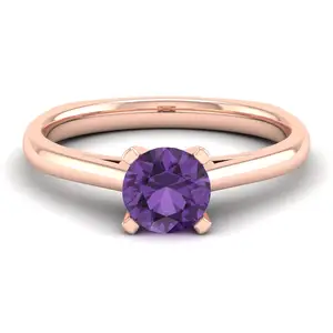 Fabuloso solitario amatista púrpura 14K anillo de moissanita de oro rosa joyería fina personalizada anillo de diseñador de moda joyería fina clásica