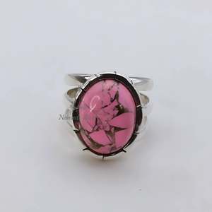 Elegant 925 Sterling <b>Silver</b> Pink Turquoise <b>Statement</b> Promise <b>Ring</b> Handmade Oval Natural Copper Jewelry - Product Image 3