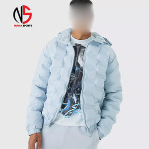 Chaqueta de hombre de último diseño, con capucha y sellado térmico, acolchada, en azul claro, a prueba de viento, con relleno de plumón, chaqueta de burbujas personalizada para hombre - Product Image 1