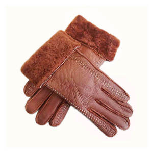 Guantes de Invierno de Cuero Marrón con Textura Granulada, Forrados con Piel de Oveja, Térmicos, Resistentes al Viento, con Pantalla Táctil, Largos hasta la Muñeca, para Viajes al Aire Libre - Product Image 1