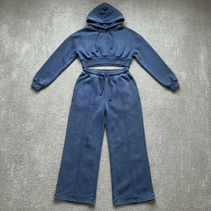 สินค้ามาใหม่ 2026 ชุดเซ็ต 2 ชิ้น เสื้อครอปฮู้ดดี้ผ้าฝ้าย 100% ซักแล้ว ทรงหลวม พร้อมกางเกงขายาวทรงหลวม คุณภาพดีที่สุด สไตล์ล่าสุด ชุดเซ็ตผู้หญิง - Product Image 5