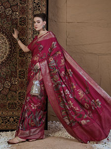 Saree de viscosa con estampado floral con Chit ruso moderno Pallu Eleva tu estilo para bodas y ocasiones especiales Tela India rica - Product Image 3