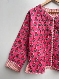Chaqueta de Algodón Acolchada Ecológica con Estampado Floral Hecho a Mano en India para Mujer, Transpirable, Reversible, con Botones en la Parte Delantera, Abrigos Casuales - Product Image 2