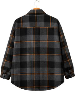 Chemise-veste en flanelle surdimensionnée à carreaux noirs et gris pour homme, avec des carreaux orange, manches longues, boutonnée, vêtement d'hiver personnalisé - Product Image 4