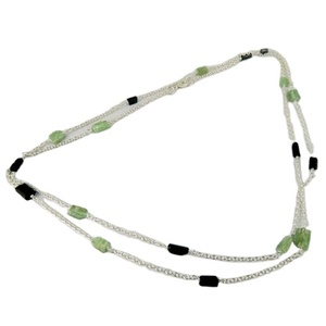 Collier pendentif en prénite noire virtuelle et spinelle noire plaqué argent avec chaîne en corde, bijoux de style bohème - Product Image 1