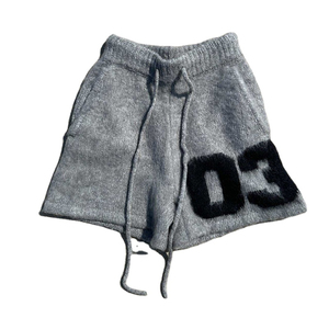 Ropa informal personalizada sólida ecológica 100% pantalones cortos de algodón pantalones de gran tamaño con cordón ropa de calle esponjosa Fuzzy Kinit hombres - Product Image 1