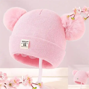 หมวกเด็กถักไหมพรมอะคริลิกคุณภาพสูง สีพื้น แต่งพู่ นุ่มสบาย สำหรับเด็กผู้ชายและเด็กผู้หญิง ลายตัวอักษร ใช้ได้ทุกฤดู - Product Image 2