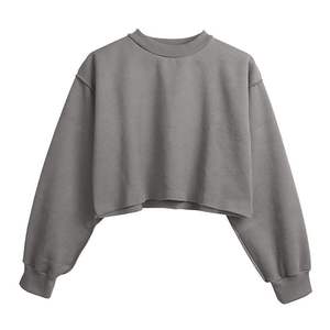Sudadera lisa de cáñamo orgánico, sudaderas de felpa francesa de manga redonda, Top corto de sudor básico, mezcla de algodón - Product Image 4