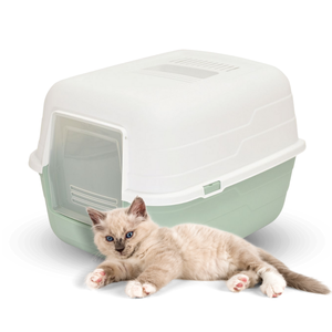 Lettiera per gatti chiusa verde/grigio/rosa con filtro a carboni attivi 48x38x32cm-per uso domestico o in ufficio - Product Image 1