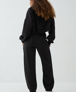 Conjunto Deportivo Corto Negro Liso para Mujer, Ecológico, de Cintura Alta, Sexy, con Capucha y Estampado Combinado - Product Image 3