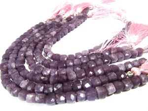 Natural Lepidolite 3D cube shape Briolette 6mm to 8mm beads sold per strand 8 inches <b>long</b> <b>Box</b> Shape Gemstone Untreated Beads - Product Image 3