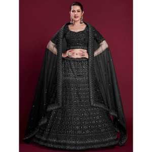 Precioso Lehenga Choli Negro de Georgette para Recepción con Bordado para Vestimenta de Boda - Product Image 4