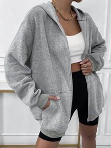 Manufacturers Custom Hoodie Oversized <b>Thermal</b> Hoodies <b>Women</b> Drop Shoulder Zip up Hoodies - Product Image 2