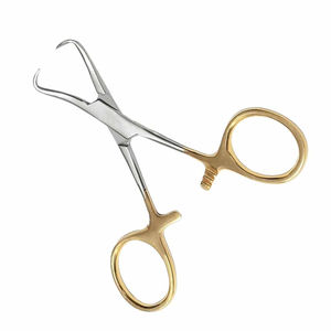 Pinces chirurgicales médicales de 3,5 pouces, demi-or, pince à serviette, à commande manuelle, en acier inoxydable allemand - Product Image 1