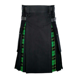 Kilt utilitaire hybride moderne fait à la main en coton noir écossais avec plaque de tartan Wallace de chasse Taille basson - Product Image 1