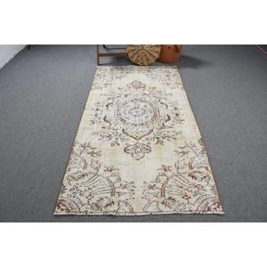 Vintage Turkish Rug 3.6x6.9 ft (110x209 cm), <b>Brown</b> Polka dot <b>Wool</b> Rug - Product Image 3