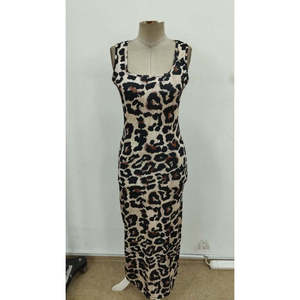 Vestido largo de mujer con tirantes, cuello redondo y abertura lateral, 37016 - Leopardo - Product Image 5