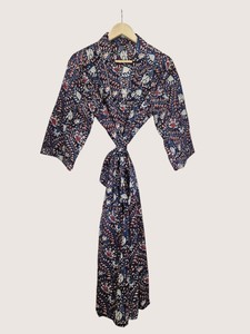 Bata Larga Estampada Floral para Mujer, Manga Tres Cuartos, Cuello Mandarín, Suave, Informal, para Primavera, Mezcla de Viscosa y Poliéster - Product Image 2