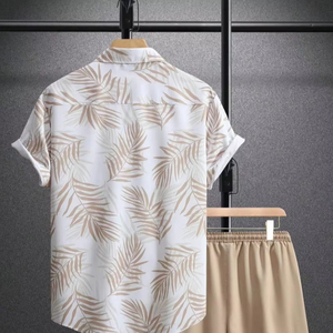 เสื้อเชิ้ตแขนสั้นสำหรับผู้ชายชุดสองชิ้นกางเกงขาสั้นฤดูร้อนใส่เที่ยวกลางแจ้งใส่สบายพิมพ์ลายทิวทัศน์ชายหาด - Product Image 3