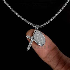 À la mode 14k plaqué or blanc plaqué St.Mary & Cross pendentif croix collier vierge marie collier religieux collier pour hommes - Product Image 3