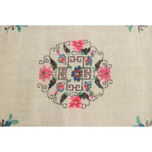 Alfombra Turca Vintage de 4.4x9.4 pies, Alfombra Grande de Lana con Estampado Animal Azul - Product Image 5