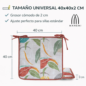 Cuscino per Sedia Idrorepellente in Poliestere 100% con Stampa Digitale Motivo Vegetale 40x40x2 cm Facile da Pulire con Cinghie di Fissaggio per Esterni - Product Image 5