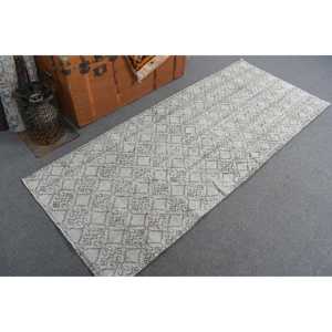 พรมวินเทจขนาด 2.8x6.6 ฟุต, พรม, พรมสีขาวล้วนทำจากขนสัตว์ - Product Image 1