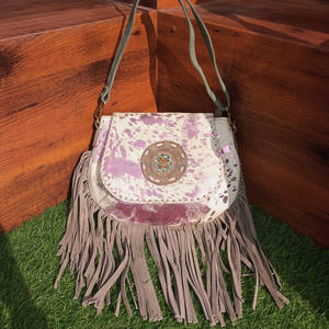 มาใหม่ล่าสุดผมบนซ่อนขนหนังขอบออกแบบ Concho สลิงกระเป๋าโลหะขนสัตว์หนังนิ่มกระเป๋าหนังพรรคสวมใส่ผู้หญิงสลิงกระเป๋า - Product Image 3