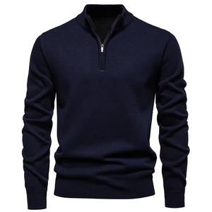 Pull-over personnalisé pour homme à col zippé 1/4, 100 % coton, coupe oversize, coupe-vent, respirant, tricoté, vente en gros, uni - Product Image 2