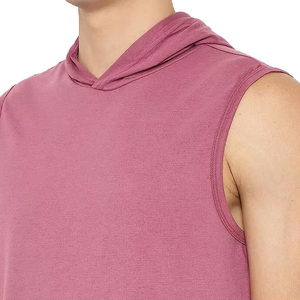 Sweat à capuche sans manches en molleton 100% coton biologique OEM, crocheté, hiver, homme, longueur moyenne, coupe ample, motif uni - Product Image 6