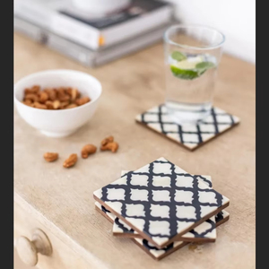 Juego de 4 posavasos con incrustaciones de resina de hueso hechos a mano de alta calidad, nuevas alfombrillas y almohadillas multicolores Moraccan Craft Emporium India - Product Image 1