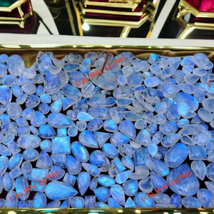 ขายส่งจำนวนมากที่มีคุณภาพที่ดีที่สุดฮอตรุ้งธรรมชาติมูนสโตน Cabochon อัญมณีหลวมรูปร่างผสมสีฟ้าไฟเครื่องประดับบุคคลที่สาม - Product Image 2