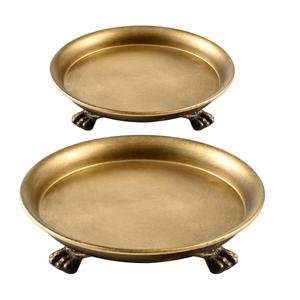 Plateau à bougies rond en métal couleur laiton avec pieds en griffes, support décoratif pour bijoux et bibelots - Product Image 1