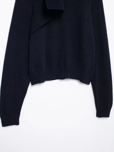 Suéter de punto azul marino elegante a la moda para mujer con bufanda, jerséis de manga larga de cuello alto para mujer, prendas de punto informales para mujer - Product Image 4