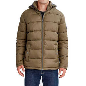 Chaqueta informal de invierno marrón para hombre, recién llegado, estilo callejero, lona transpirable, cuello levantado fino, chaqueta acolchada con capucha - Product Image 1