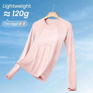 Vente en gros de haut de compression à manches longues pour femmes avec logo personnalisé Tissu doux et respirant pour le fitness, la course à pied, la salle de sport Imprimé et lavé - Product Image 4