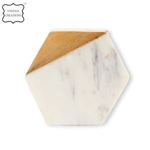Wholesale Wooden and Marble <b>coaster</b> Latest Design Marble and Wood <b>Coaster</b> Handcrafted Geometric <b>White</b> Marble <b>Coasters</b> - Product Image 3
