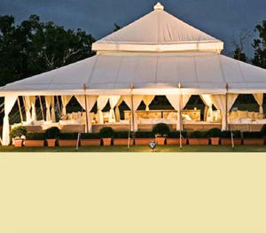 Tente moghole blanche de style romantique indien moderne et élégant pour décoration extérieure en toile pour mariages et fêtes - Product Image 3