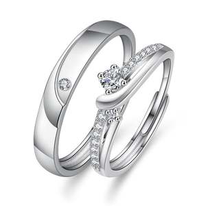 Jeulia Sterling Silver Double Stone Couple Ring Rhodium and Rose Gold Plated Classic Wedding Band - Product Image 2