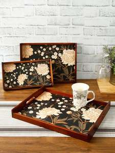 ถาดไม้พิมพ์ลายพร้อมด้ามจับถาดสำหรับตกแต่งในชีวิตประจำวัน - Product Image 3