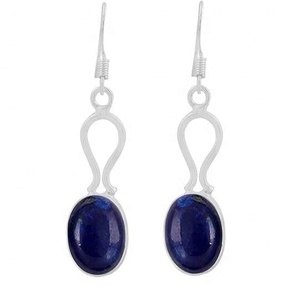 Pendientes de piedras preciosas de lapislázuli, pendientes de forma ovalada de Plata de Ley 925 sólida para mujeres y niñas, Pendientes colgantes, joyería de plata - Product Image 1